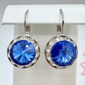 Vintage Rivoli Crystal Headlight Halo Stud Earrings Blue Sparkling Dazzling